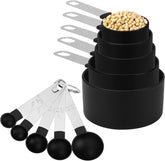 10 Piece Plastic Measuring Cups Spoons with Stainless Steel Handle | Food Grade Material, Stackable Kitchen Gadgets Measure Tools for Cooking & Baking