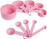 10pcs Measuring Cups and Spoons Set, BPA-Free Plastic Kitchen Baking Tools with Engraved Markings, Stackable Design for Dry & Liquid Ingredients (Pink)