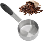 1/4 Cup 60 ML Stainless Steel Coffee Measuring Scoop | Single Scoop, Black Silicone Handle, Metal Construction