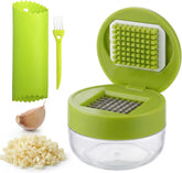 1 Set, 3-in-1 Stainless Steel Garlic Press and Mincer Set with Silicone Peeler, Cleaning Brush, and Storage Container, Multi-Purpose Food Chopper for Easy Garlic Preparation
