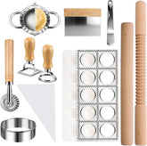 11 Pieces Ravioli Mold Set, Easy-to-Use Ravioli Maker Press with Ravioli Cutter Wheel, Pasta Cutter & Ravioli Making Kit, Wooden Pasta RollerPasta Making Tools for home .pasta lover