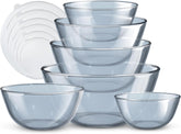 12 Pc Glass Mixing Bowl Set with Lids – Borosilicate Glass Nesting Bowls for Cooking, Baking and Meal Prep, Colored Blue