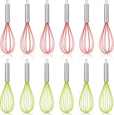 12 Sets 10 Inch Christmas Whisks Gifts DIY Fillable Christmas Tree Ornaments Xmas Colored Silicone Whisks for Cooking Heat Resistant Egg Beaters with Card Rope Bag for Candy Holder