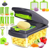 15 in 1 Vegetable Chopper with Container and Stainless Steel Blades | For onions, potatoes and vegetables. Large 1.5L container with drain basket for convenient washing and meal preparation