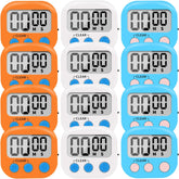 12 Pack Small Digital Kitchen Timer Magnetic Back and ON/Off Switch,Minute Second Count Up Countdown(White,Blue,Orange