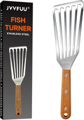 11" Stainless Steel Slotted Fish Spatula with Wood Handle | Perfect for Nonstick Pans, Grilling Salmon, Flipping Eggs & Pancakes; Heat Resistant, Easy Clean Kitchen Gadget