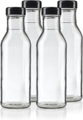 12 oz Professional Clear Glass Thick Wall Sauce Bottle with Drip Resistant Flip Top Cap (4 Pack) for BBQ Sauce, Salad Dressings, more