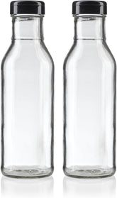 12 oz Professional Clear Glass Thick Wall Sauce Bottle with Drip Resistant Flip Top Cap (2 Pack) for BBQ Sauce, Salad Dressings, more