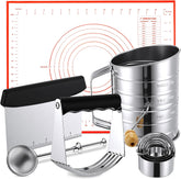 10 Pcs Stainless Steel Pastry Biscuit Cutter Set Include 3 Cup Flour Sifter Biscuit Cutter Pastry Scraper Dough Scraper Silicone Baking Mat Fine Mesh Strainer for Cooking Cookies Donuts Cake