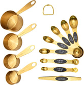 12-Piece Gold Magnetic Measuring Cups and Spoons Set .4 Premium Stainless Steel Gold Measuring Cups .8 Magnetic Measuring Spoons Set with Leveler .Measuring for Dry & Liquid Cooking Baking for Kitchen
