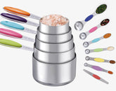 12 PCS Measuring Cups and Spoons Set Stainless Steel, 5 Measuring Cups with Colorful Silicone Handle and 6 Double-Sided Magnetic Measuring Spoons & 1 Leveler for Cooking and Baking (5+6+1)