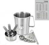 12-Piece Measuring Cups and Spoons Set with 1L (32oz) 304 Stainless Steel Measuring Pitcher, Heavy Duty Baking Tools for Liquid & Dry Ingredients, Kitchen Cooking & Baking