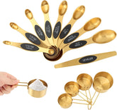 13Pcs Magnetic Measuring Spoons Set,Stainless Steel Measurin g Cups,8 Dual Sided Magnetic Measuring Spoons with Leveler,4 Nesting Measurings Cups for Liquid and Dry Ingredients(Golden,Size:Multi size)
