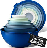12 Piece Plastic Mixing Bowls with Lids Set - Leak-Proof Microwave & Freezer Safe Stackable Mixing Bowl Set for Preparing, Serving and Storing - Non-Slip Large Nesting Bowls (Blue Ombre)