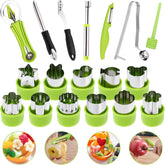 15 Pcs Fruit Vegetable Coring Carving Tool Set Include Stainless Steel Peeler Carving Knife Melon Baller and 9 Shape Cutters for Home Kitchen Lunches Party Platters Creative Cooking