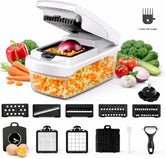 12-in-1 Vegetable Chopper with Container – Mandoline Slicer, Onion Chopper, Food Chopper, Cheese Grater & French Fry Cutter – Multifunctional Kitchen Gadget with 8 Blades, Egg Separator & Peeler
