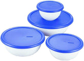 07479406 8 Piece Covered Bowl Set, White & Blue