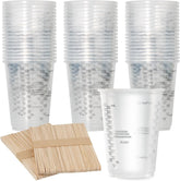100pcs 8oz Graduated Clear Plastic Measuring Cups with 100pcs Wooden Stirring Sticks for Mixing Paint, Pigments, Epoxy Resins, Resins