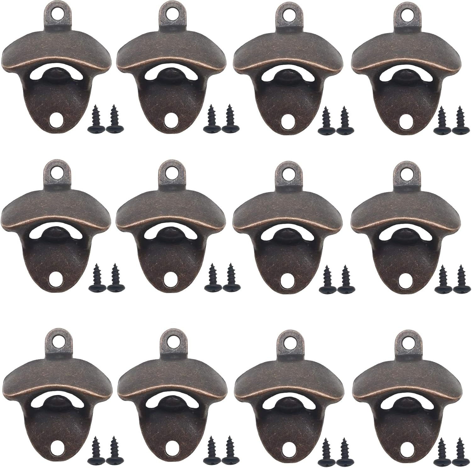 12PCS Wall Mounted Bottle Opener Vintage Beer Bottle Opener Suitable for Bars KTV Hotels Homes (Black+Silver+Green Bronze)