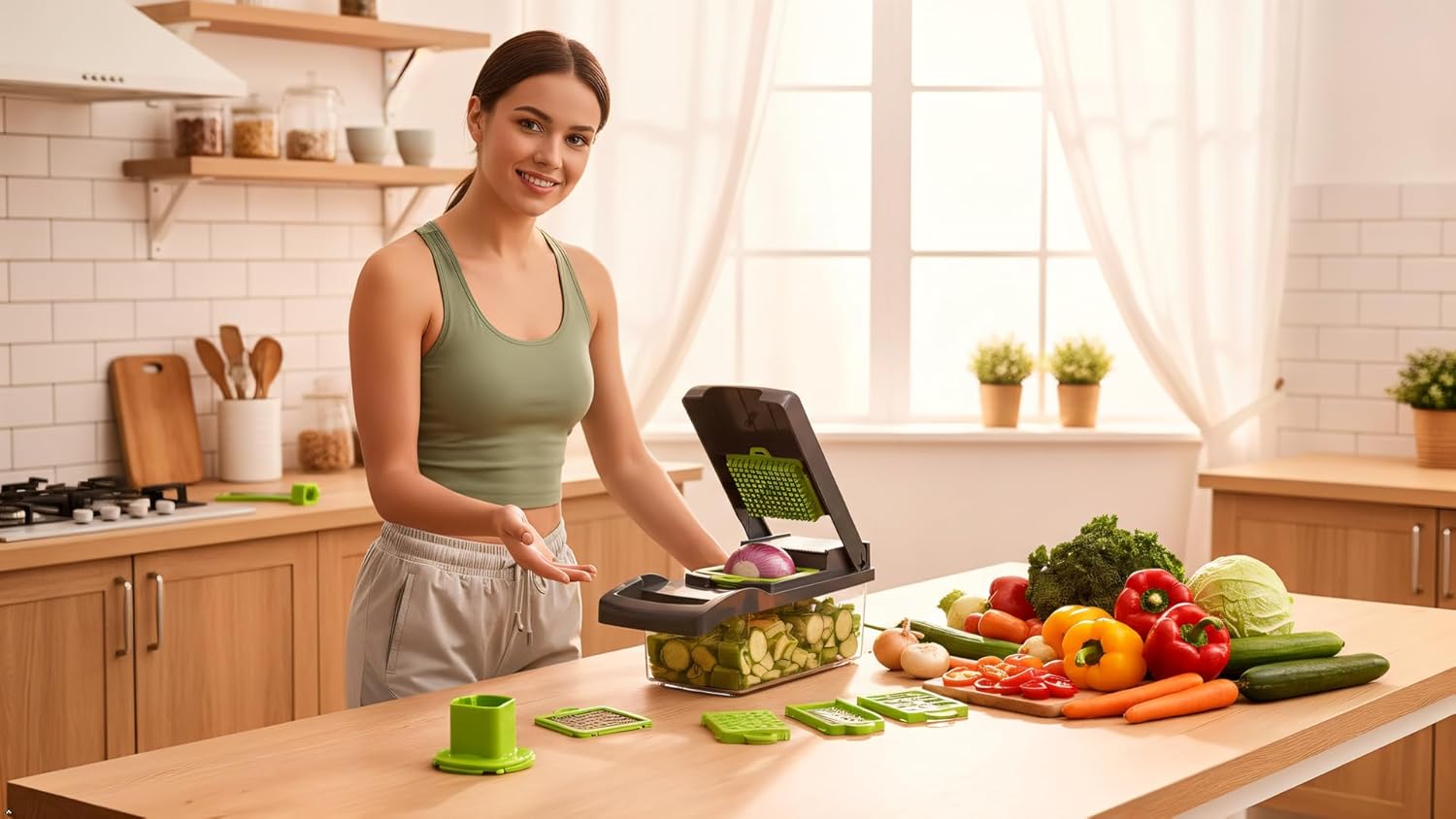 15 in 1 Vegetable Chopper With Interchangeable Blades, Mandoline Slicer & Dicer For Onion Potato Cucumber Carrot Hand Food Processor Cheese Grater Kitchen Gadgets - Essential Kitchen Tools Food Cutter
