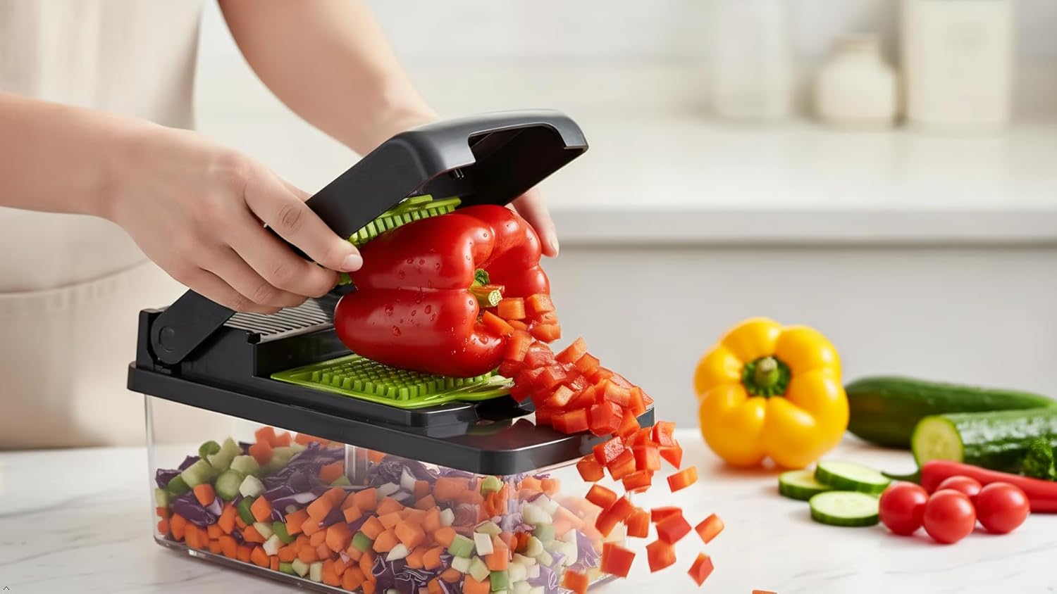 15 in 1 Vegetable Chopper With Interchangeable Blades, Mandoline Slicer & Dicer For Onion Potato Cucumber Carrot Hand Food Processor Cheese Grater Kitchen Gadgets - Essential Kitchen Tools Food Cutter
