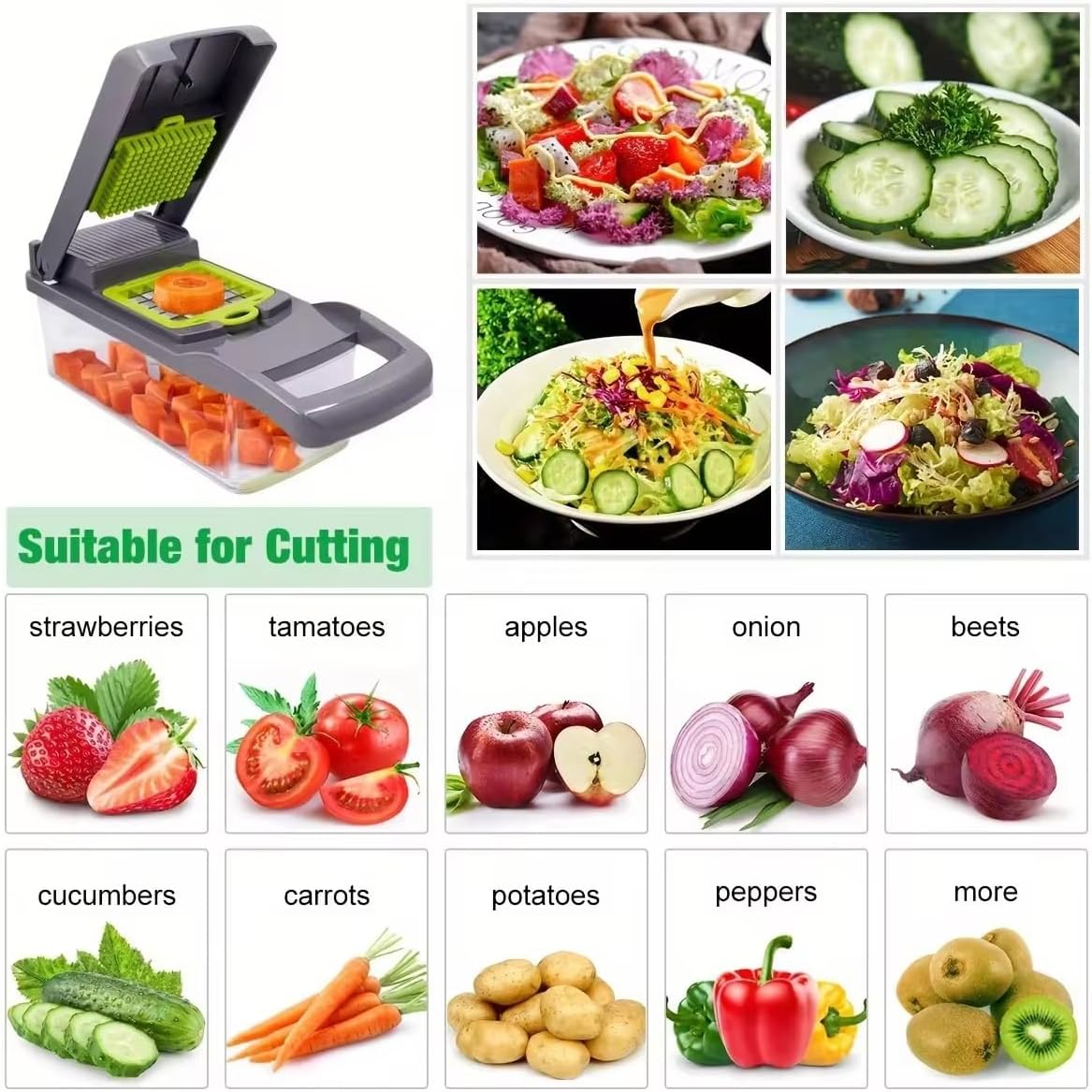 15 in 1 Vegetable Chopper With Interchangeable Blades, Mandoline Slicer & Dicer For Onion Potato Cucumber Carrot Hand Food Processor Cheese Grater Kitchen Gadgets - Essential Kitchen Tools Food Cutter