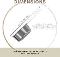 1/4 Cup Stainless Steel Measuring Cup | Sturdy Metal 60 ml | 60 cc | 2 oz | Single Cup for Wet and Dry Ingredients | Great for use as 1/4 Cup Dog Food Scoop - 1 PK