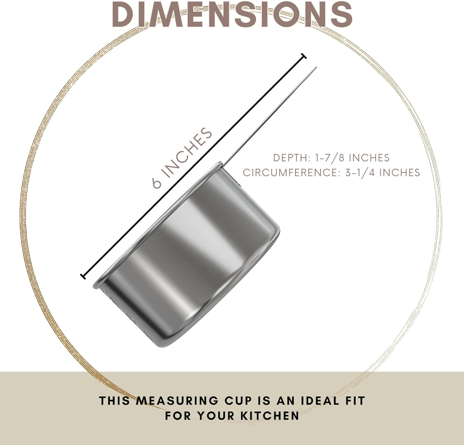 1/4 Cup Stainless Steel Measuring Cup | Sturdy Metal 60 ml | 60 cc | 2 oz | Single Cup for Wet and Dry Ingredients | Great for use as 1/4 Cup Dog Food Scoop - 1 PK