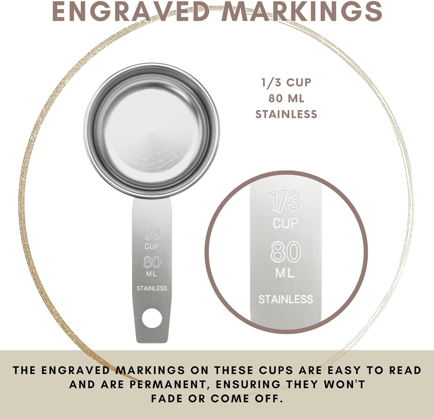 1/4 Cup Stainless Steel Measuring Cup | Sturdy Metal 60 ml | 60 cc | 2 oz | Single Cup for Wet and Dry Ingredients | Great for use as 1/4 Cup Dog Food Scoop - 1 PK