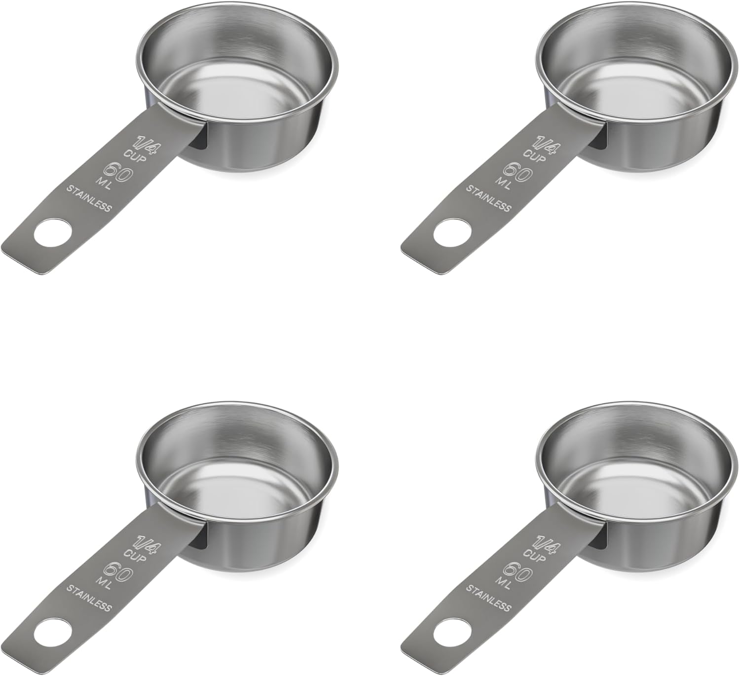 1/4 Cup Stainless Steel Measuring Cup | Sturdy Metal 60 ml | 60 cc | 2 oz | Single Cup for Wet and Dry Ingredients | Great for use as 1/4 Cup Dog Food Scoop - 1 PK