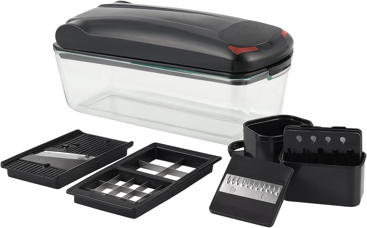 13-in-1 Vegetable Chopper Pro with Glass Container, Stainless Steel Blades, BPA-Free, Mandoline Slicer, Manual