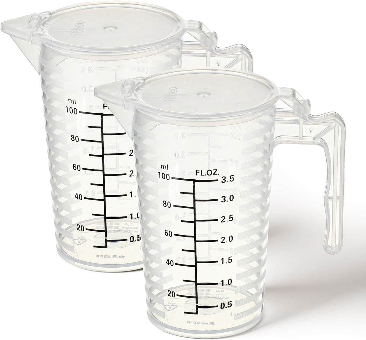100ml Plastic Graduated Beaker, 2 Pack Liquid Measuring Cup with Handle with Lid, Measuring Pitcher Measure Containers for Liquid Mixing, Pet Food, Motor Oil, Laboratory, Kitchen
