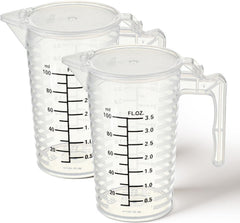 100ml Plastic Graduated Beaker, 2 Pack Liquid Measuring Cup with Handle with Lid, Measuring Pitcher Measure Containers for Liquid Mixing, Pet Food, Motor Oil, Laboratory, Kitchen