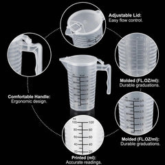 100ml Plastic Graduated Beaker, 2 Pack Liquid Measuring Cup with Handle with Lid, Measuring Pitcher Measure Containers for Liquid Mixing, Pet Food, Motor Oil, Laboratory, Kitchen