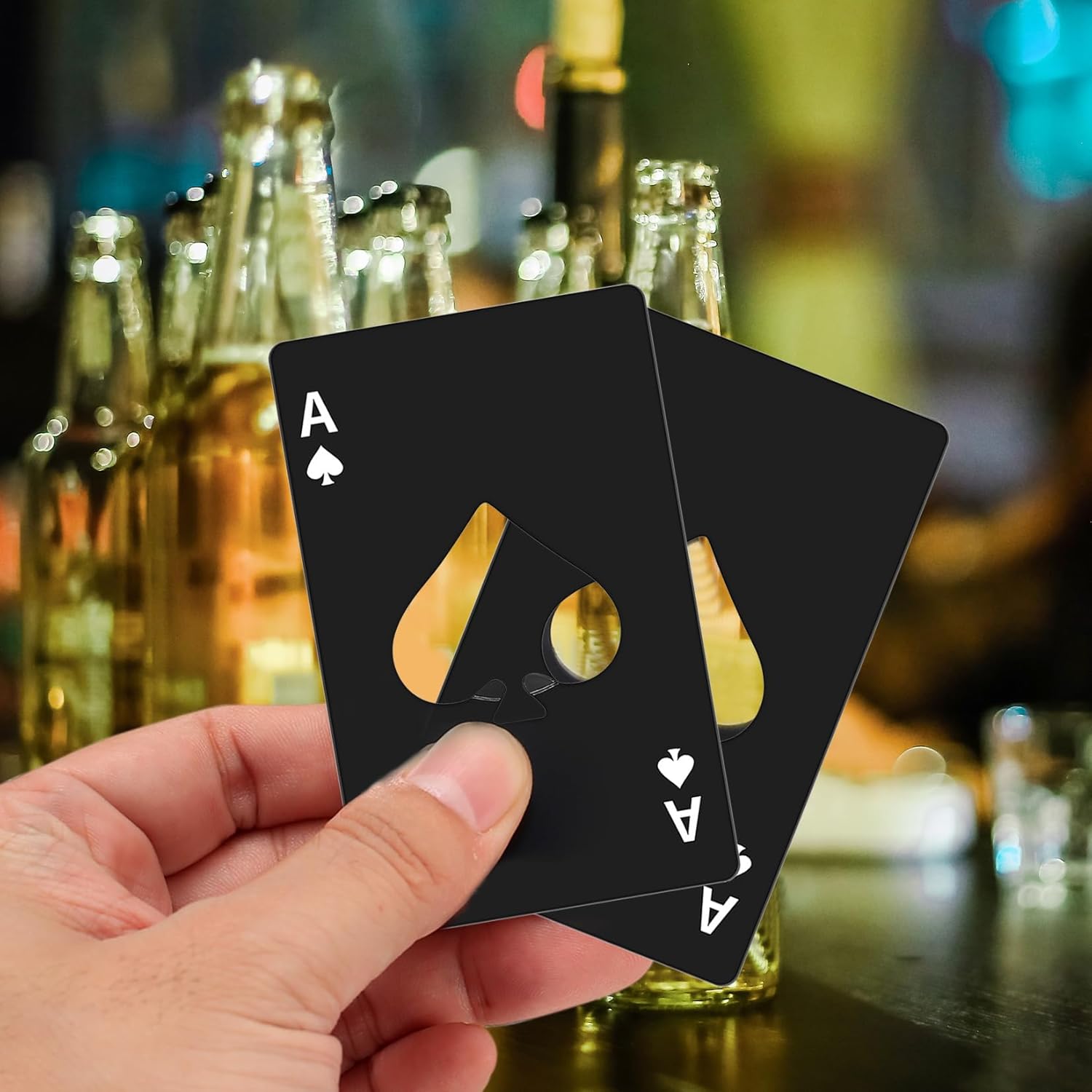 10Pcs Ace of Spades Bottle Openers,Poker Card Bottle Openers,party favors | Stainless Steel Portable Metal Credit Card Beer Bottle Can Cap Openers for Wallet Pocket Wedding Birthday Party (10, Black)