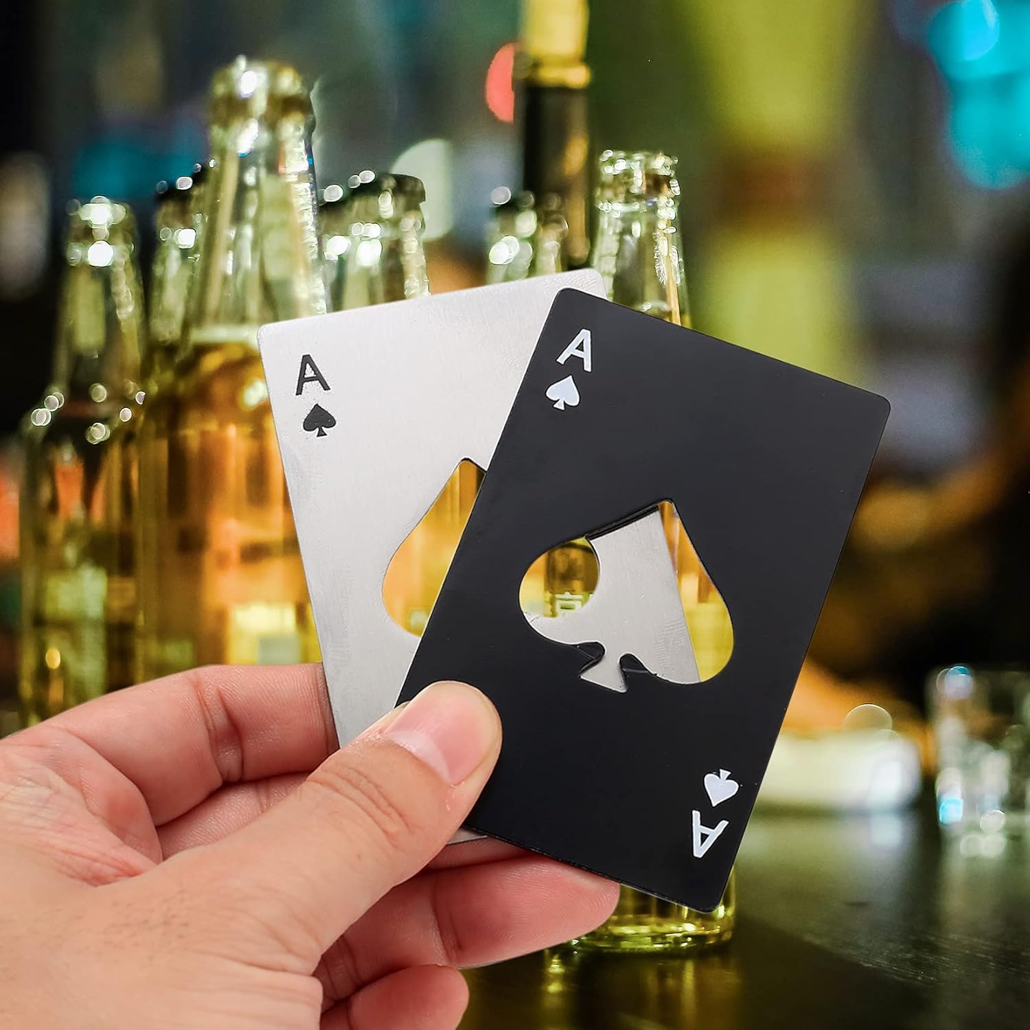 10Pcs Ace of Spades Bottle Openers,Poker Card Bottle Openers,party favors | Stainless Steel Portable Metal Credit Card Beer Bottle Can Cap Openers for Wallet Pocket Wedding Birthday Party (10, Black)