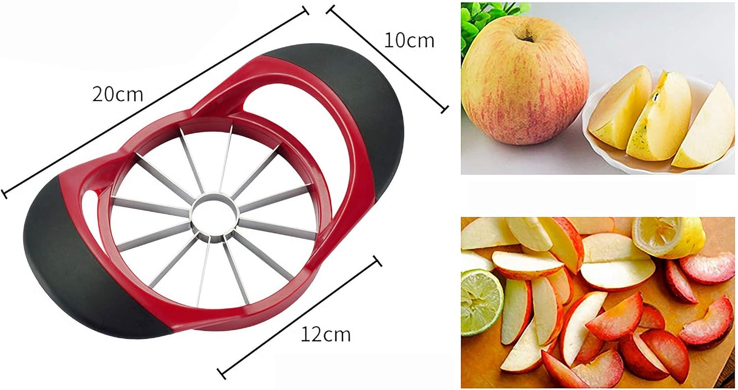 12 Blade Apple Slicer Corer Cutter, Red | Ultra Sharp Stainless Steel Blades, Ergonomic Plastic Handle, 3 in 1