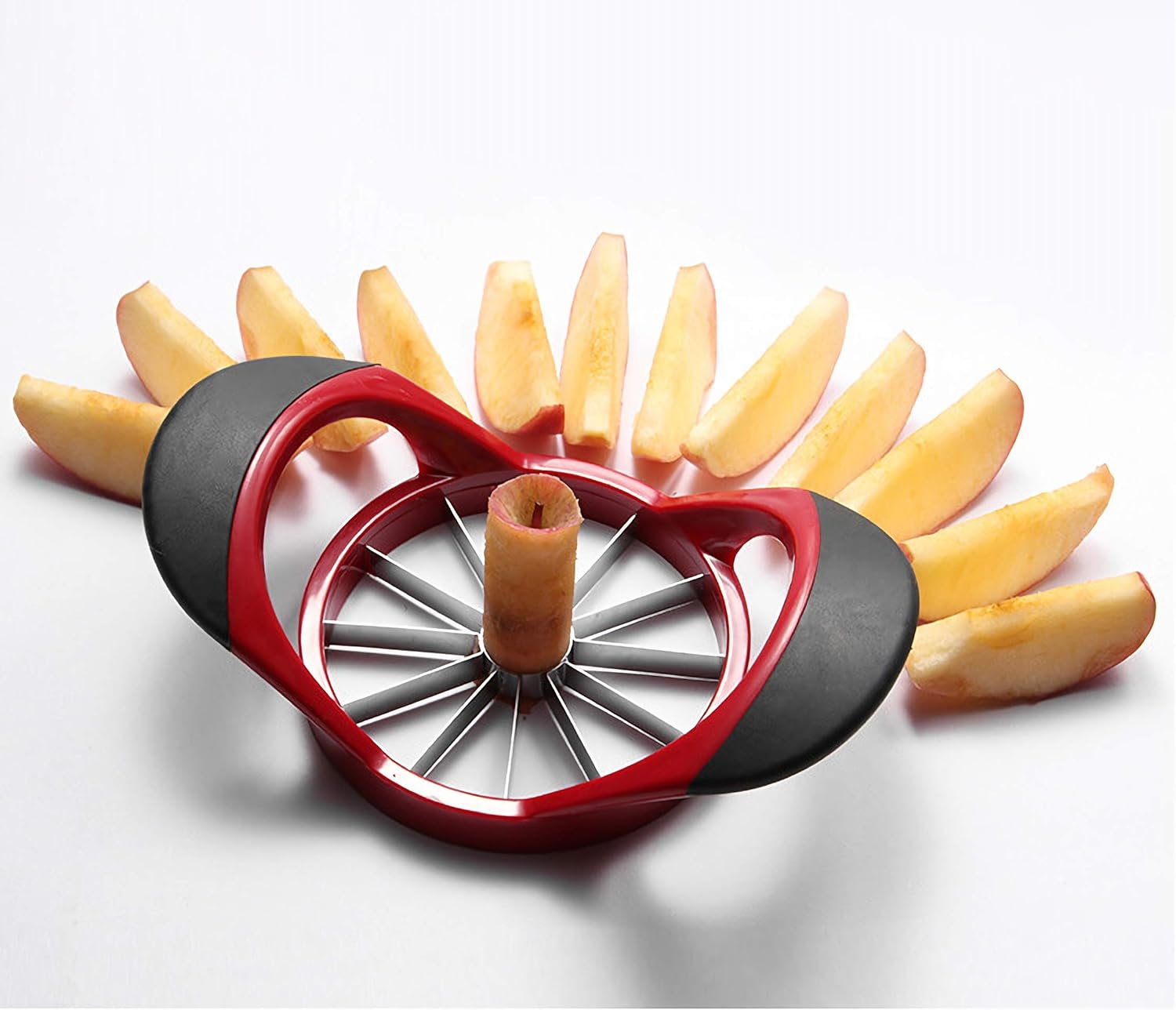 12 Blade Apple Slicer Corer Cutter, Red | Ultra Sharp Stainless Steel Blades, Ergonomic Plastic Handle, 3 in 1
