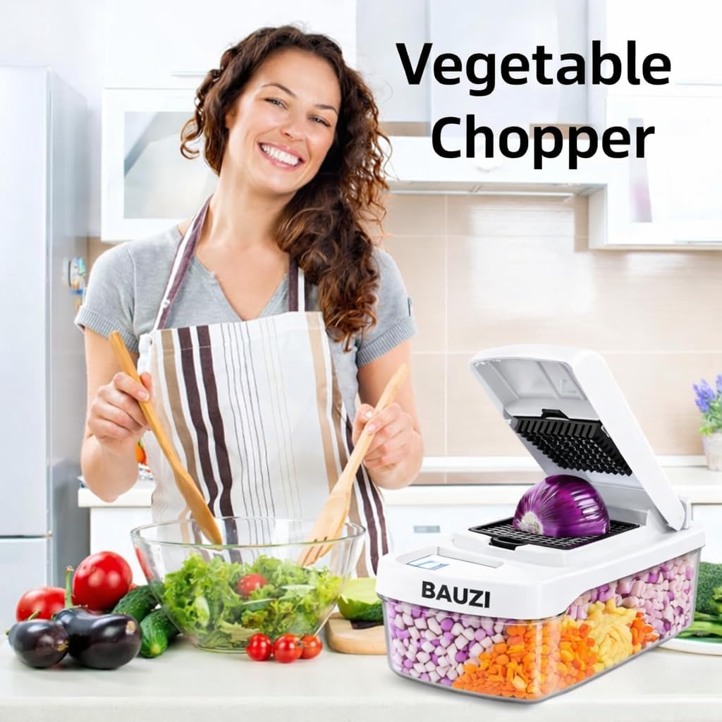 12-in-1 ABS Vegetable Chopper, Onion Cutter with Container, Food Slicer Dicer & Grater, Multifunction Kitchen Gadget for Fruits & Vegetables, BPA Free