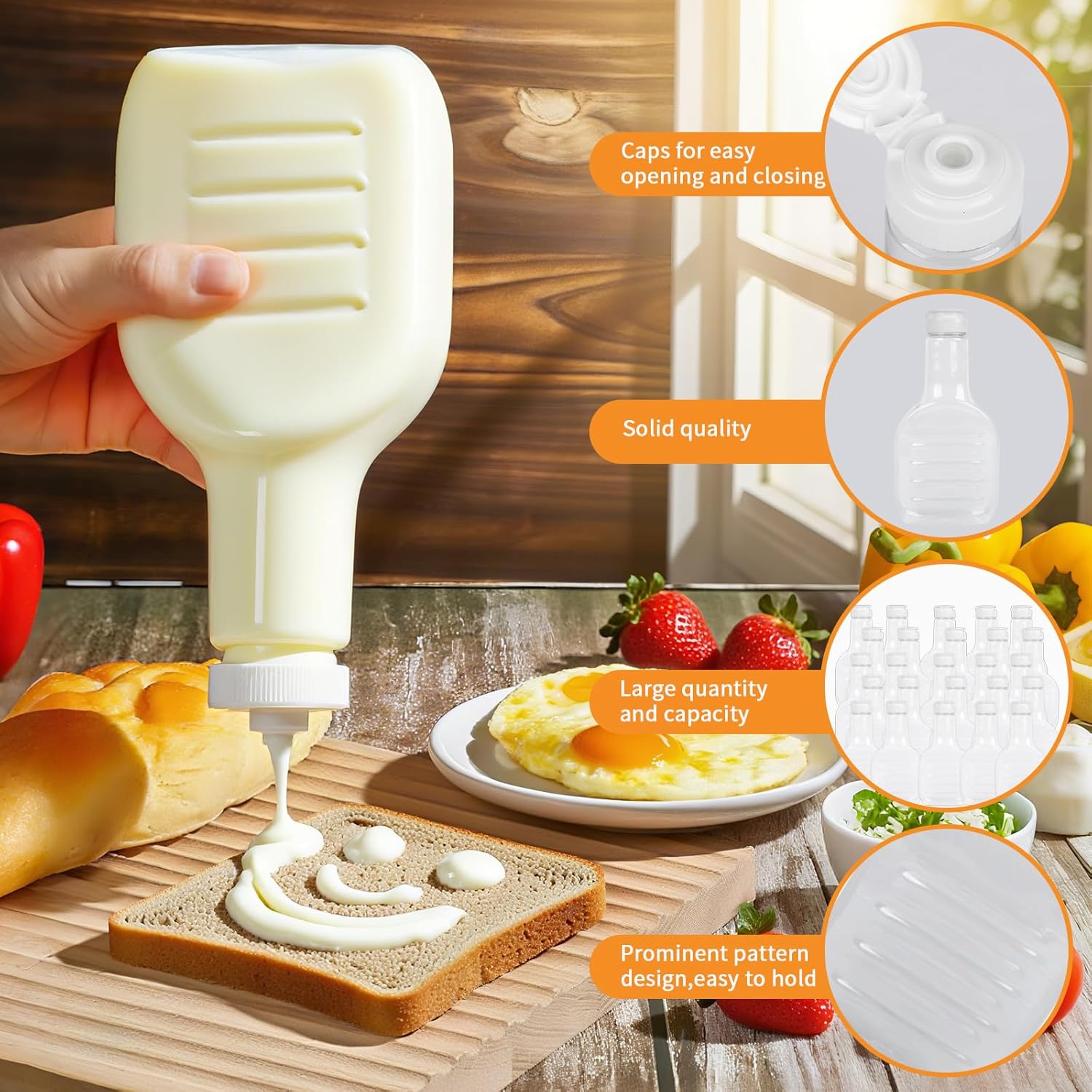 12 Pack 16 oz Clear Plastic Squeeze Bottles with Flip Top Caps | Empty bottles for salad dressing, BBQ sauce, ketchup, condiments and sauces, leakproof flip-top design for kitchen use