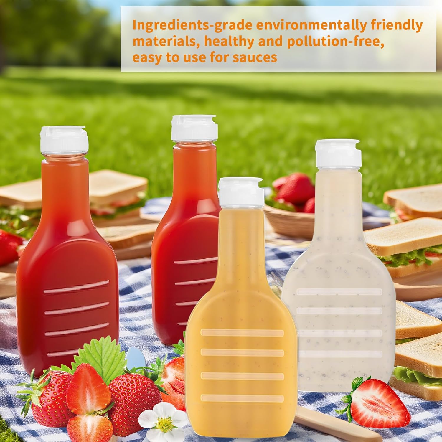 12 Pack 16 oz Clear Plastic Squeeze Bottles with Flip Top Caps | Empty bottles for salad dressing, BBQ sauce, ketchup, condiments and sauces, leakproof flip-top design for kitchen use