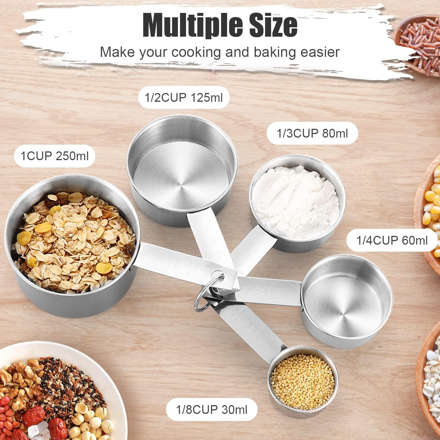 11 PCS Stainless Steel Measuring Cups Spoons Set, 5 Nesting Cups and 5 Stackable Spoons with 1 Leveler Measuring Tools Set for Dry Liquid Ingredients Cooking Baking