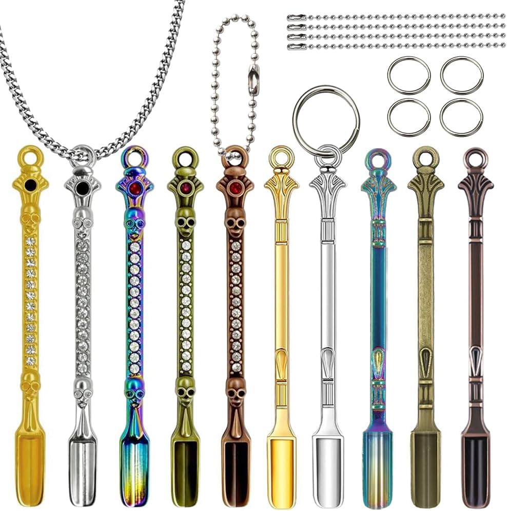 10 Pack Mini Metal Shovel Spoons Tiny Spice Spoon Keychain Charms | Small Alloy Powder Scoop Pendants with Keychain and Necklace Used to Fill Vial with Spice & DIY Craft Jewelry Keychain Making