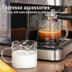1 Pack 250ML/8.5OZ Measuring Cup Espresso Shot Glasses Double Spouts Large Coffee Cup with Handle Triple Pitcher Milk Cup Parts Clear Glass
