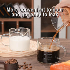 1 Pack 250ML/8.5OZ Measuring Cup Espresso Shot Glasses Double Spouts Large Coffee Cup with Handle Triple Pitcher Milk Cup Parts Clear Glass