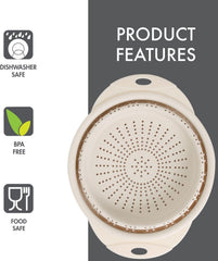 10" Collapsible Silicone Colander in Cream, Kitchen Strainer with Handles, 15.1 Cup Capacity | BPA-Free, Heat-Resistant, Space-Saving Kitchen Tool