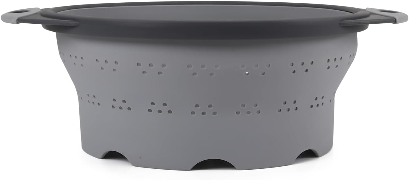 10" Collapsible Silicone Colander in Cream, Kitchen Strainer with Handles, 15.1 Cup Capacity | BPA-Free, Heat-Resistant, Space-Saving Kitchen Tool