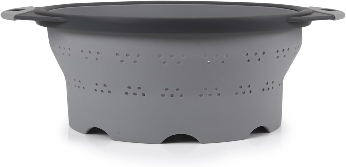10" Collapsible Silicone Colander in Cream, Kitchen Strainer with Handles, 15.1 Cup Capacity | BPA-Free, Heat-Resistant, Space-Saving Kitchen Tool