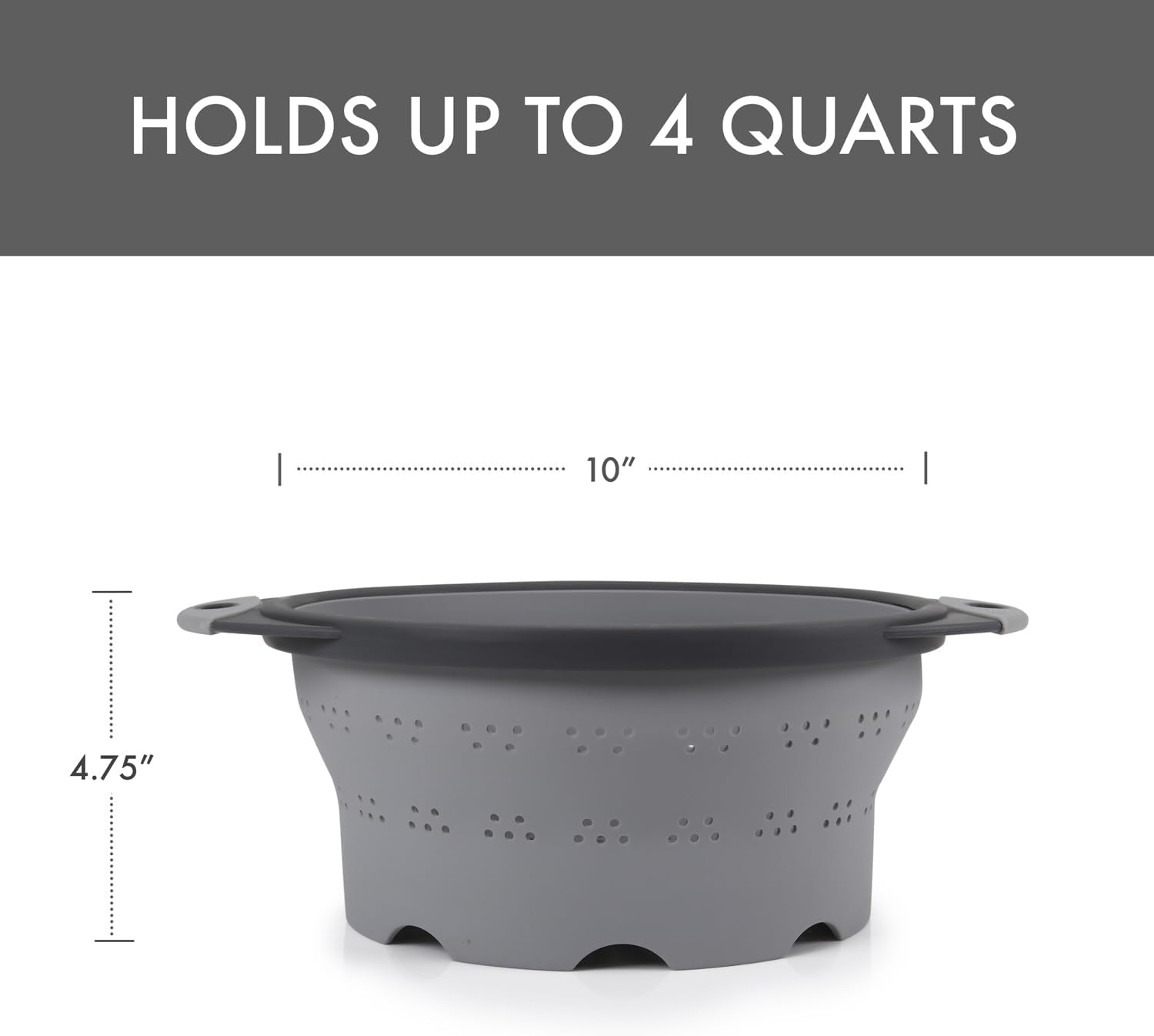 10" Collapsible Silicone Colander in Cream, Kitchen Strainer with Handles, 15.1 Cup Capacity | BPA-Free, Heat-Resistant, Space-Saving Kitchen Tool