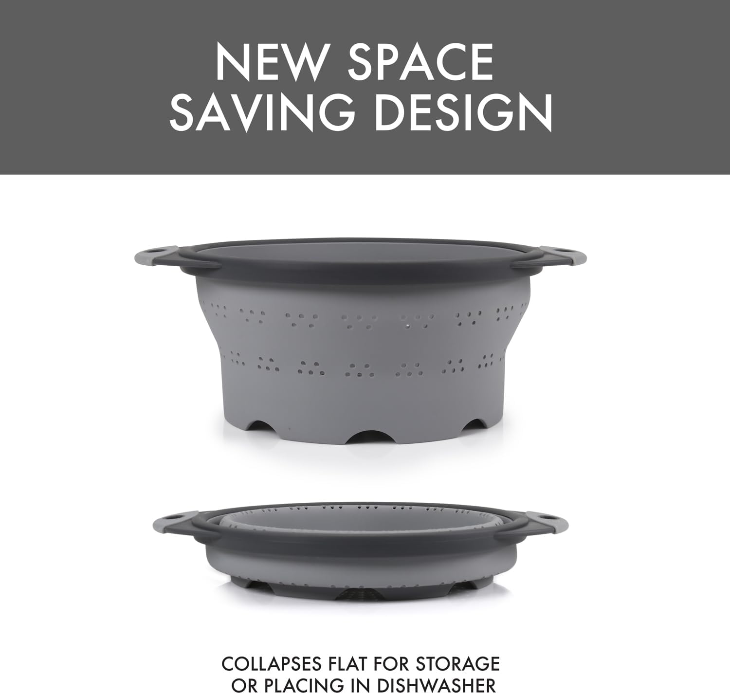 10" Collapsible Silicone Colander in Cream, Kitchen Strainer with Handles, 15.1 Cup Capacity | BPA-Free, Heat-Resistant, Space-Saving Kitchen Tool